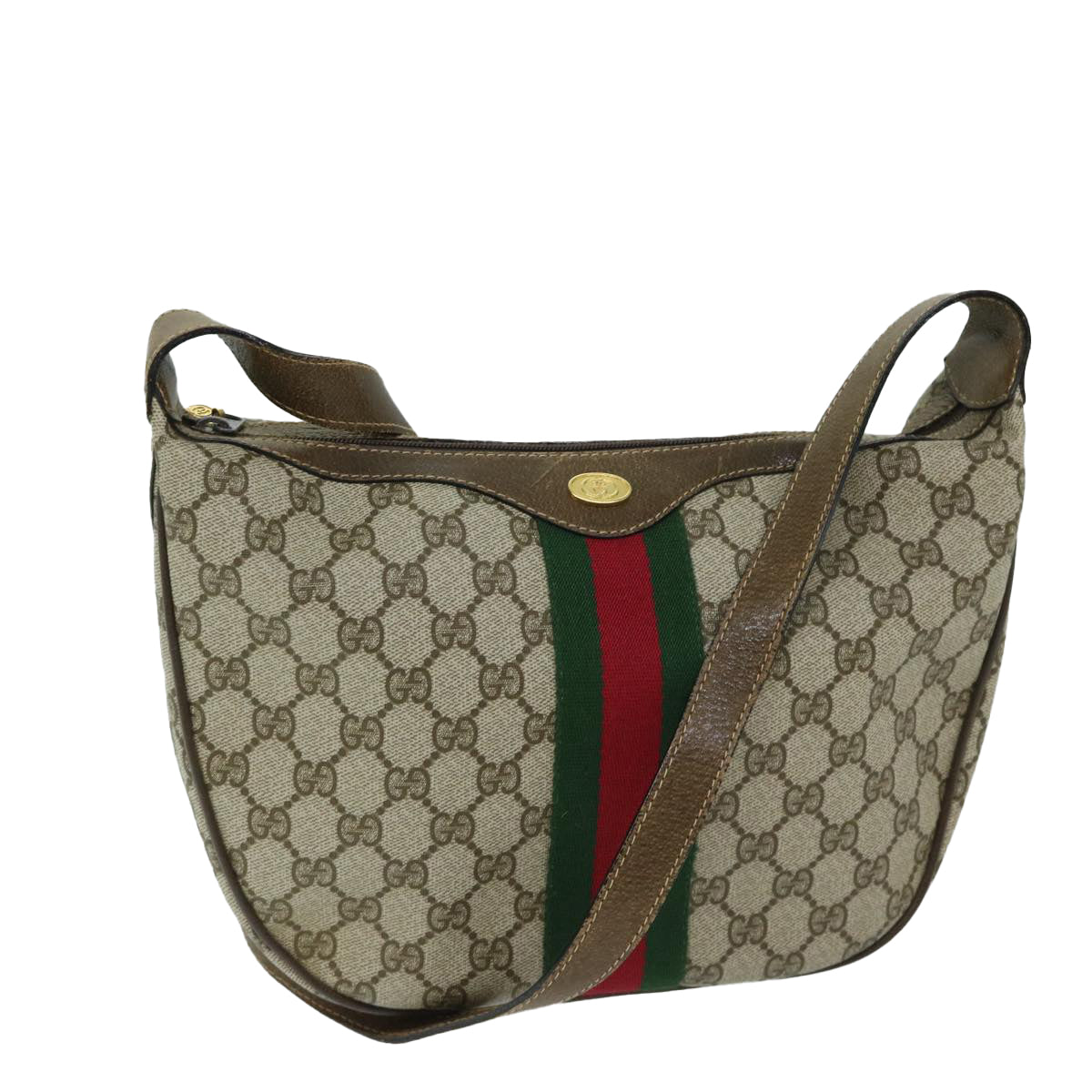 GUCCI GG Supreme Web Sherry Line Shoulder Bag Beige Green 10 2 3840 Auth 68016