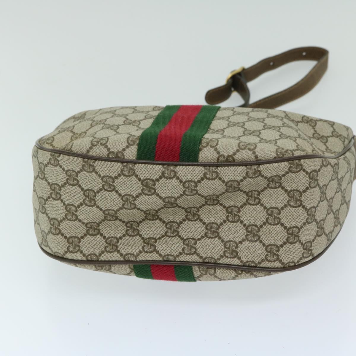 GUCCI GG Supreme Web Sherry Line Shoulder Bag Beige Green 10 2 3840 Auth 68016