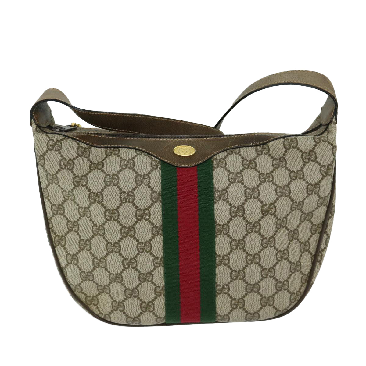 GUCCI GG Supreme Web Sherry Line Shoulder Bag Beige Green 10 2 3840 Auth 68016