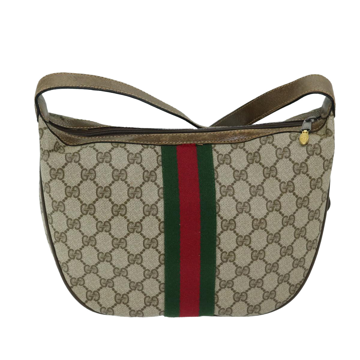 GUCCI GG Supreme Web Sherry Line Shoulder Bag Beige Green 10 2 3840 Auth 68016 - 0