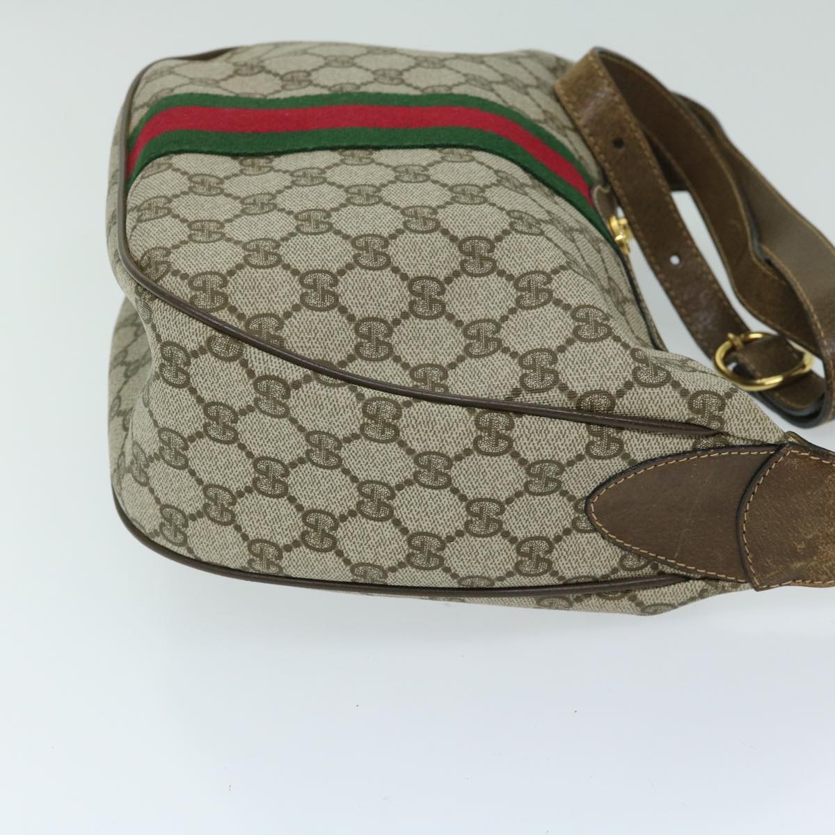 GUCCI GG Supreme Web Sherry Line Shoulder Bag Beige Green 10 2 3840 Auth 68016