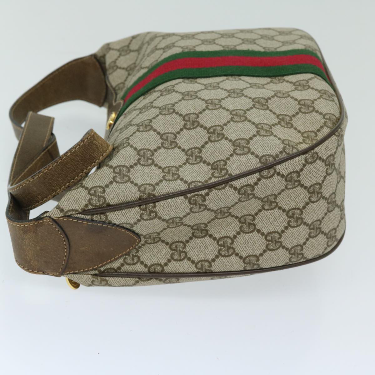 GUCCI GG Supreme Web Sherry Line Shoulder Bag Beige Green 10 2 3840 Auth 68016