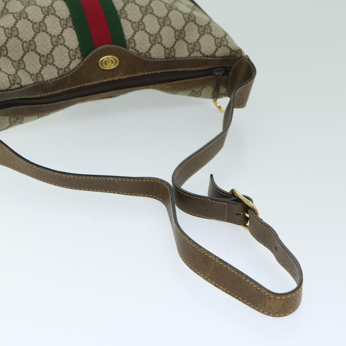 GUCCI GG Supreme Web Sherry Line Shoulder Bag Beige Green 10 2 3840 Auth 68016