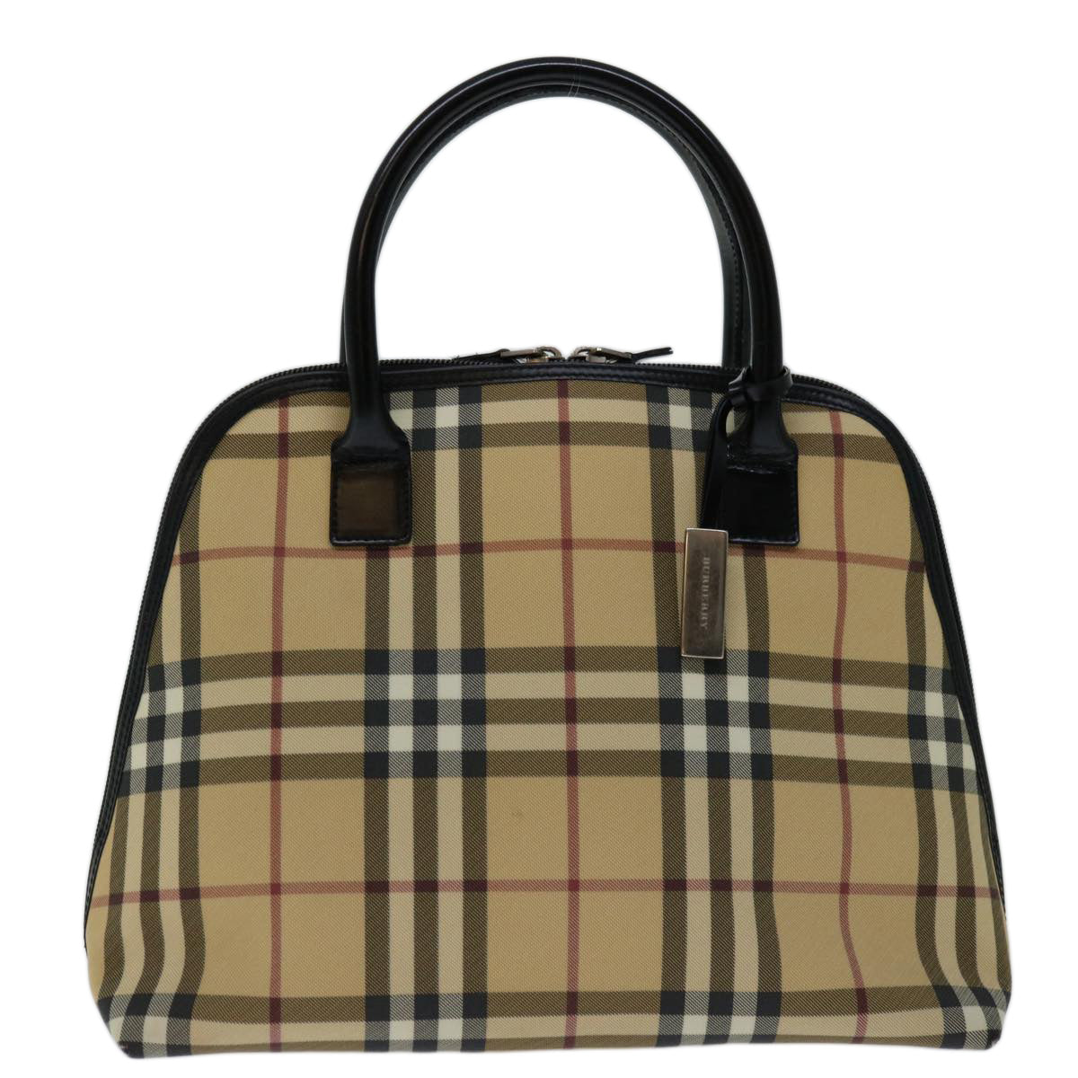 BURBERRY Nova Check Hand Bag Coated Canvas Beige Auth 68020