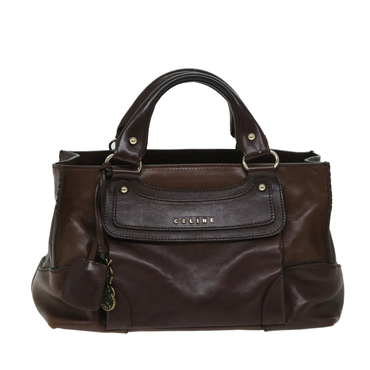 CELINE Hand Bag Leather Brown Auth 68027