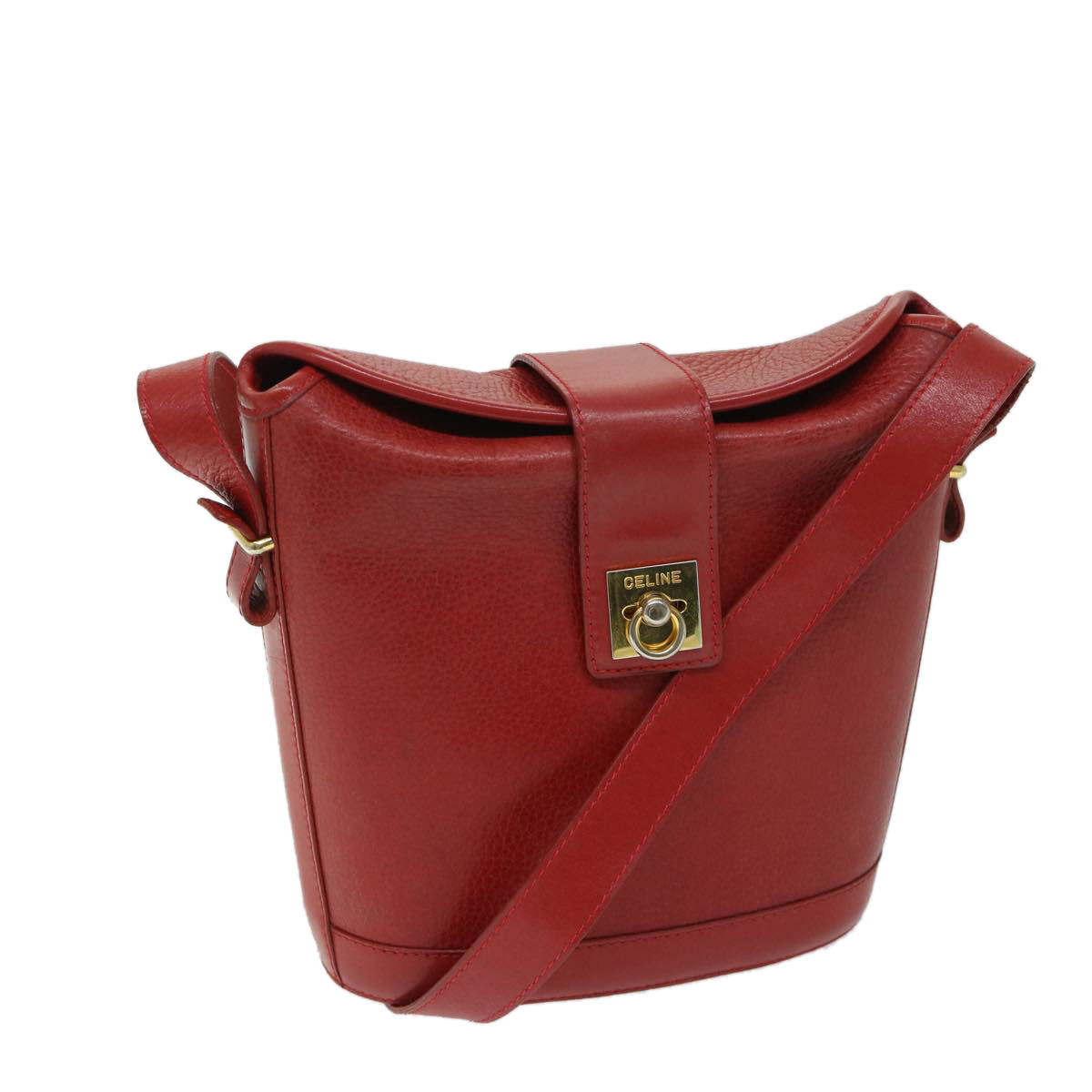CELINE Shoulder Bag Leather Red Auth 68032