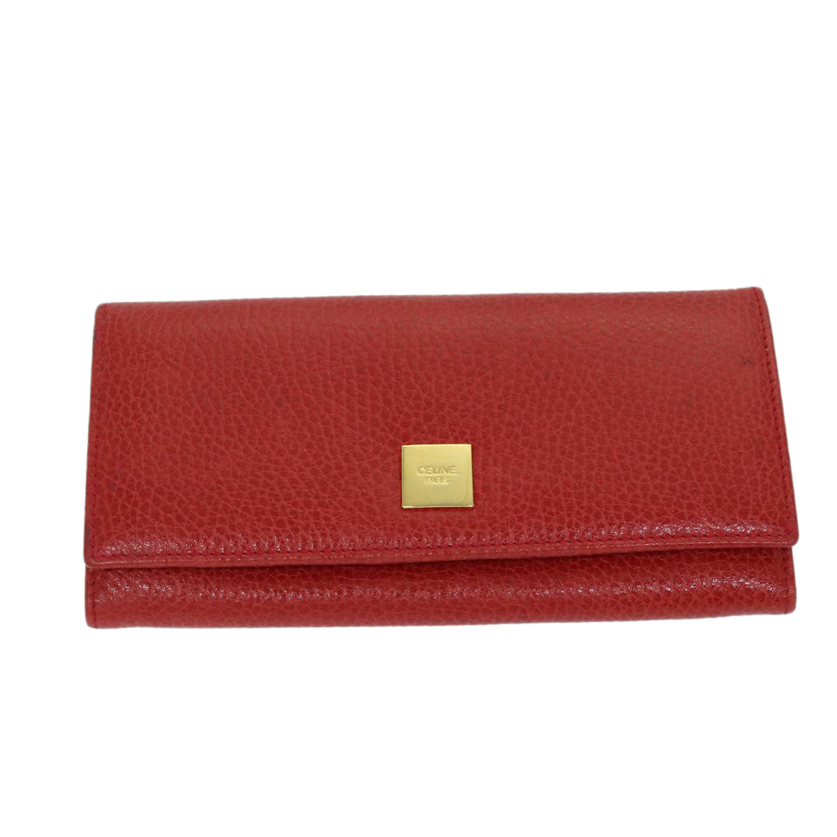 CELINE Wallet Leather Red Auth 68033