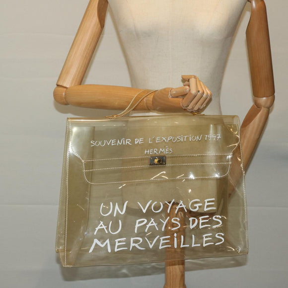 HERMES Vinyl Kelly Hand Bag Vinyl Clear Auth 68037