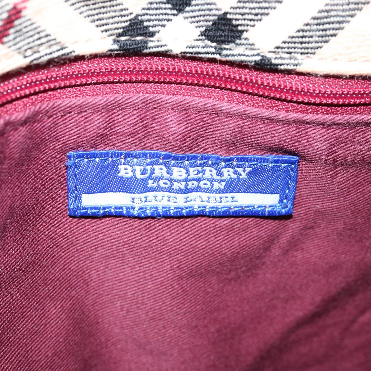 BURBERRY Nova Check Blue Label Tote Bag Wool Beige Auth 68071