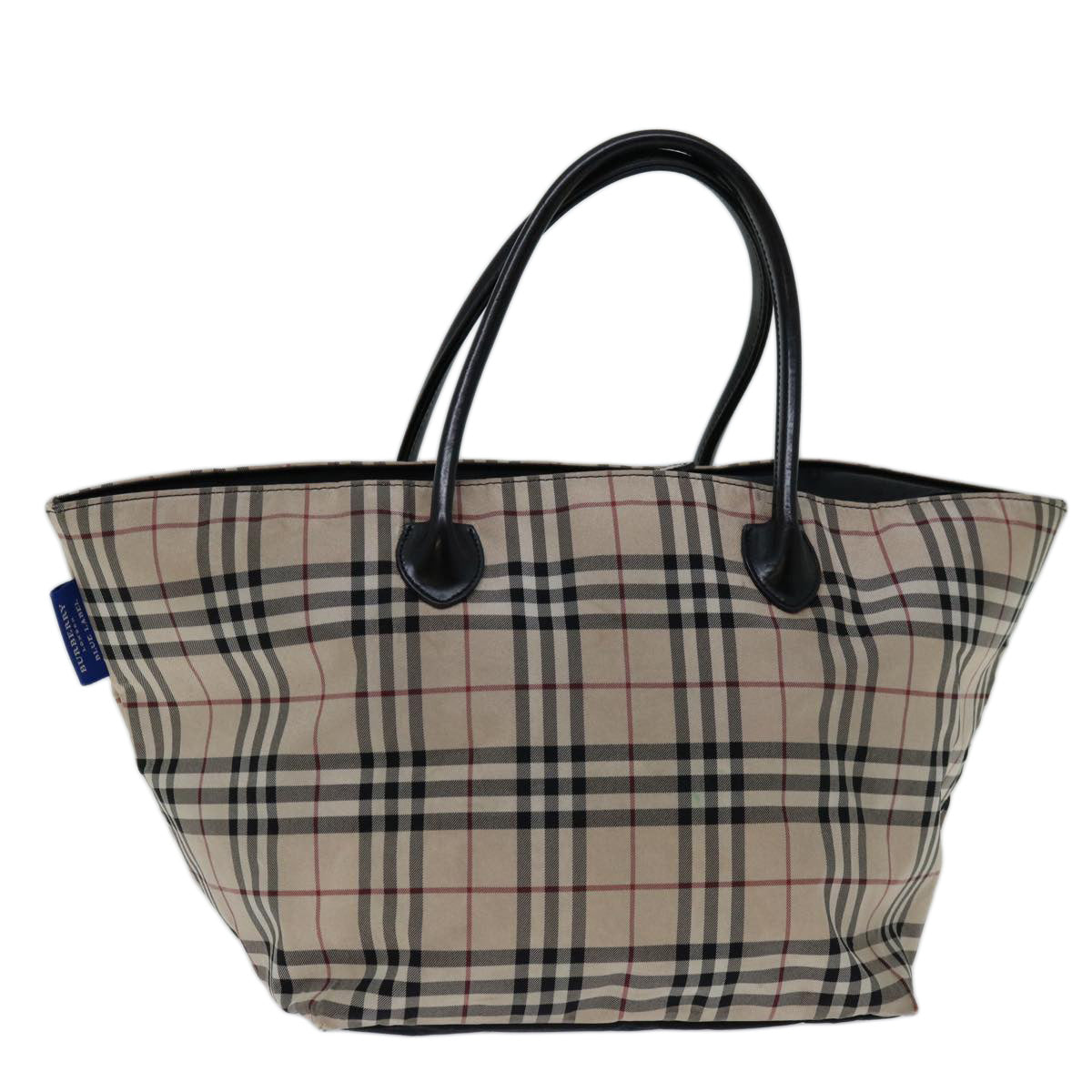 BURBERRY Nova Check Blue Label Tote Bag Nylon Beige Auth 68073