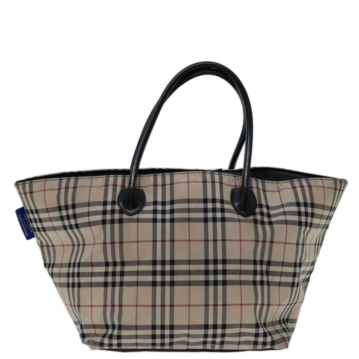 BURBERRY Nova Check Blue Label Tote Bag Nylon Beige Auth 68073