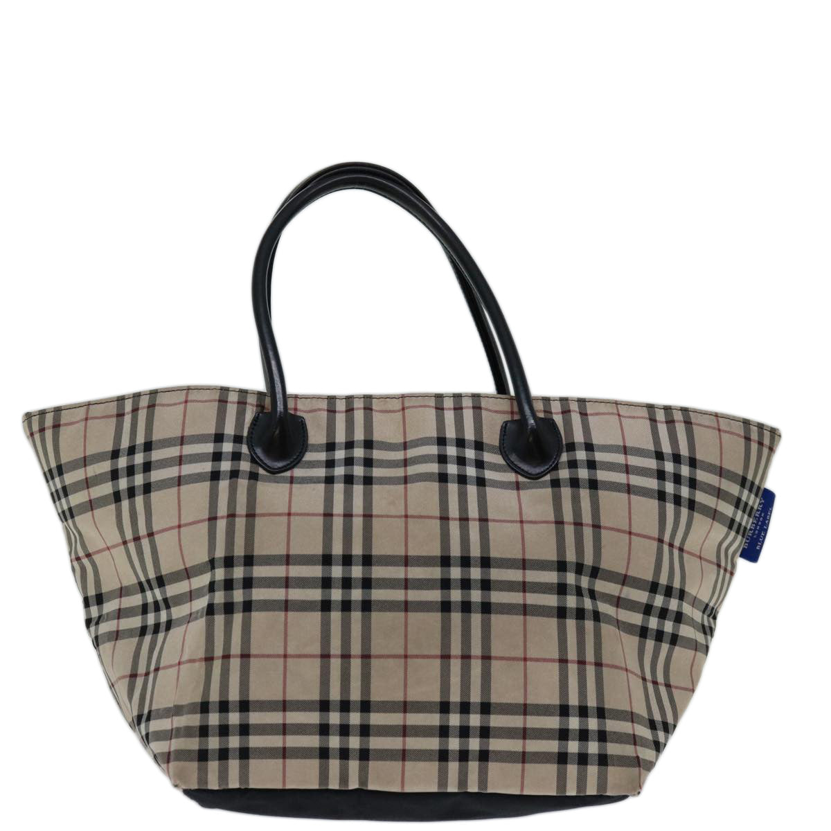 BURBERRY Nova Check Blue Label Tote Bag Nylon Beige Auth 68073