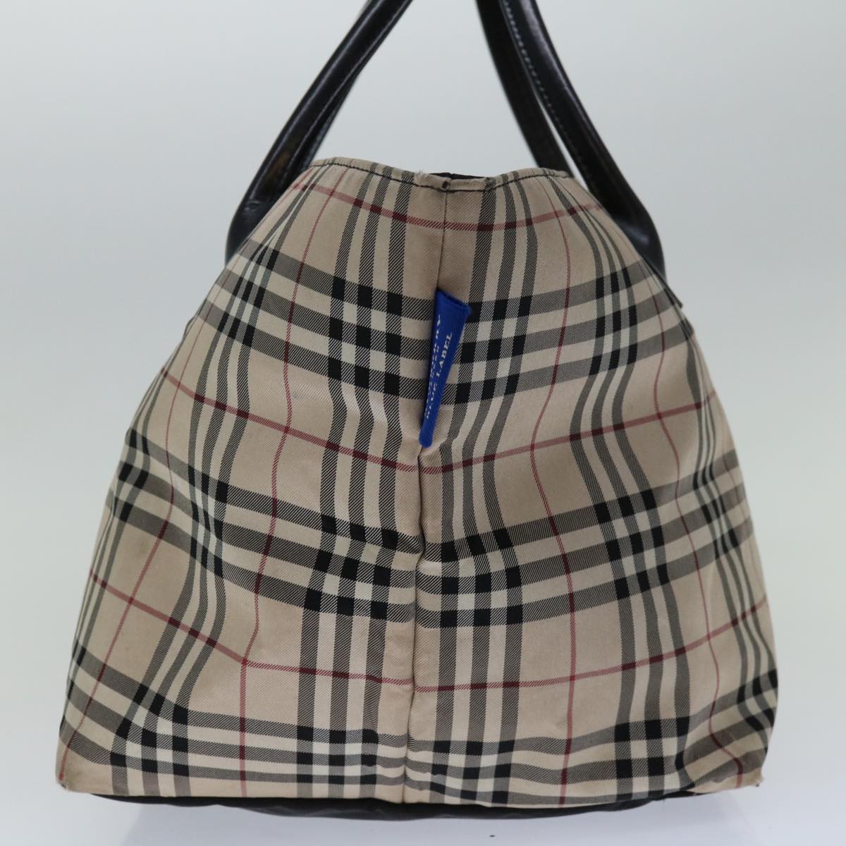 BURBERRY Nova Check Blue Label Tote Bag Nylon Beige Auth 68073