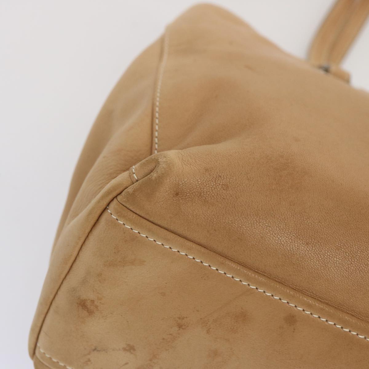 PRADA Hand Bag Leather Beige Auth 68085