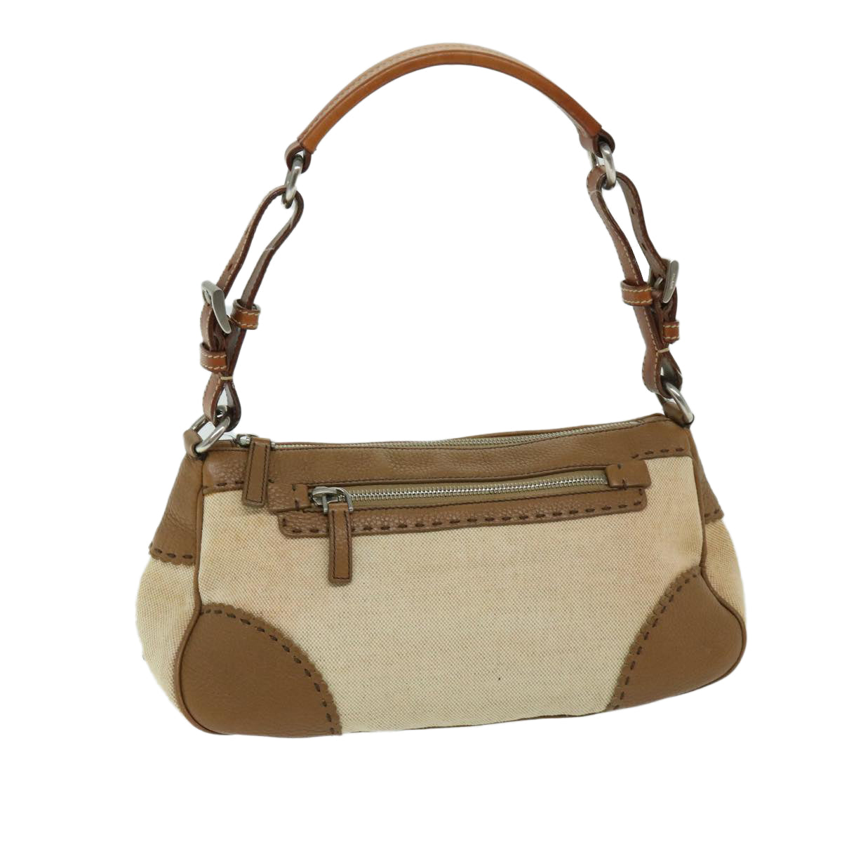 PRADA Shoulder Bag Canvas Beige Auth 68089