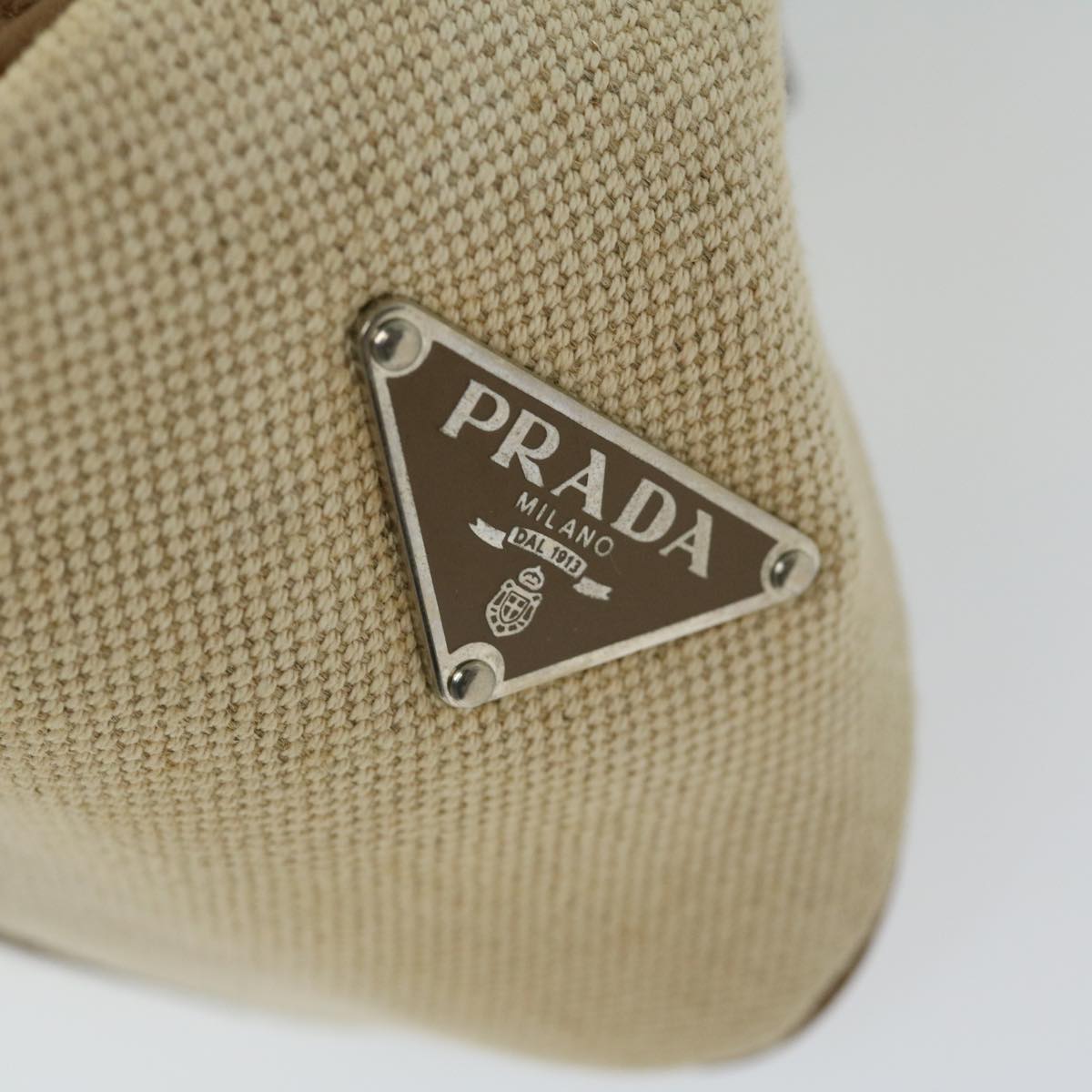 PRADA Shoulder Bag Canvas Beige Auth 68089