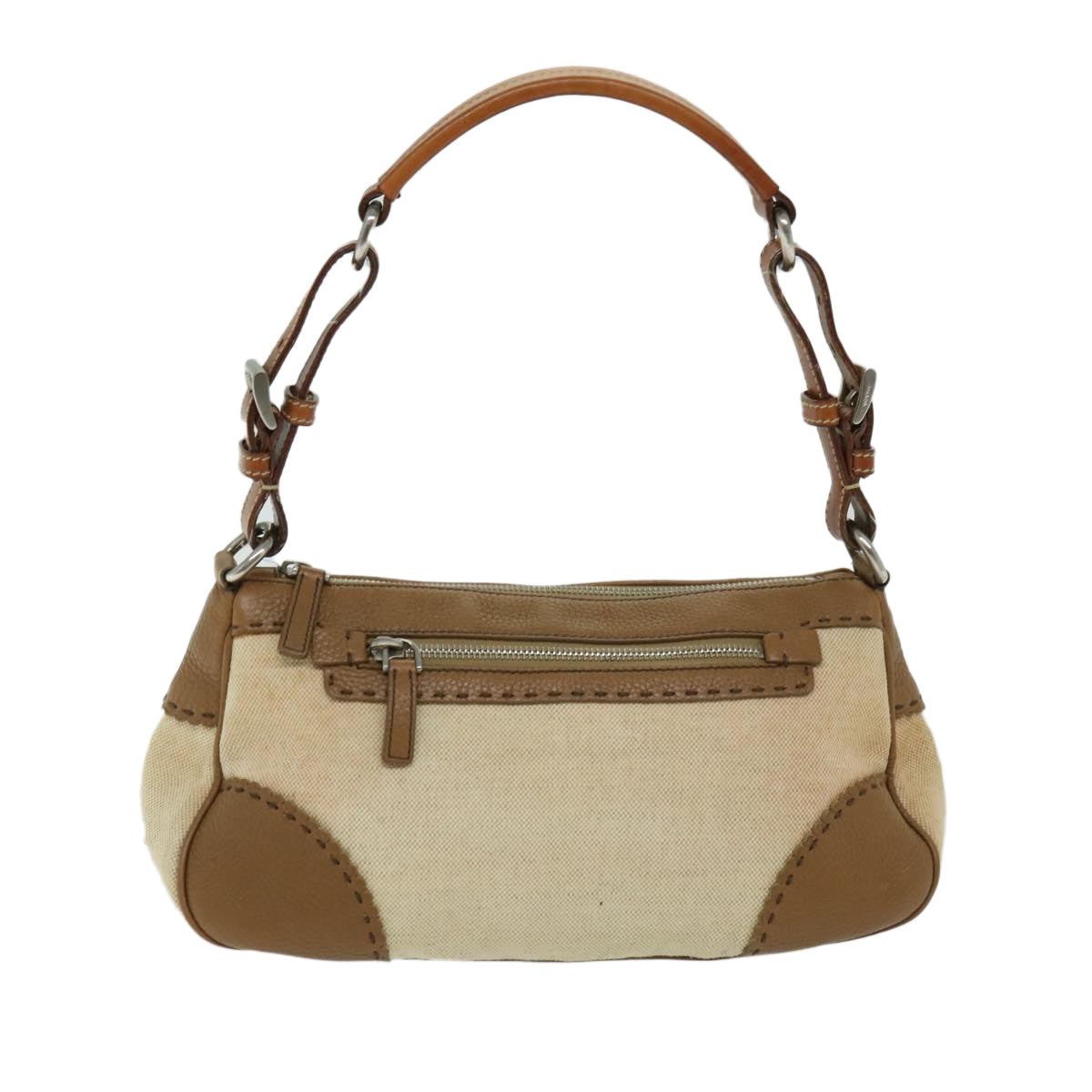 PRADA Shoulder Bag Canvas Beige Auth 68089