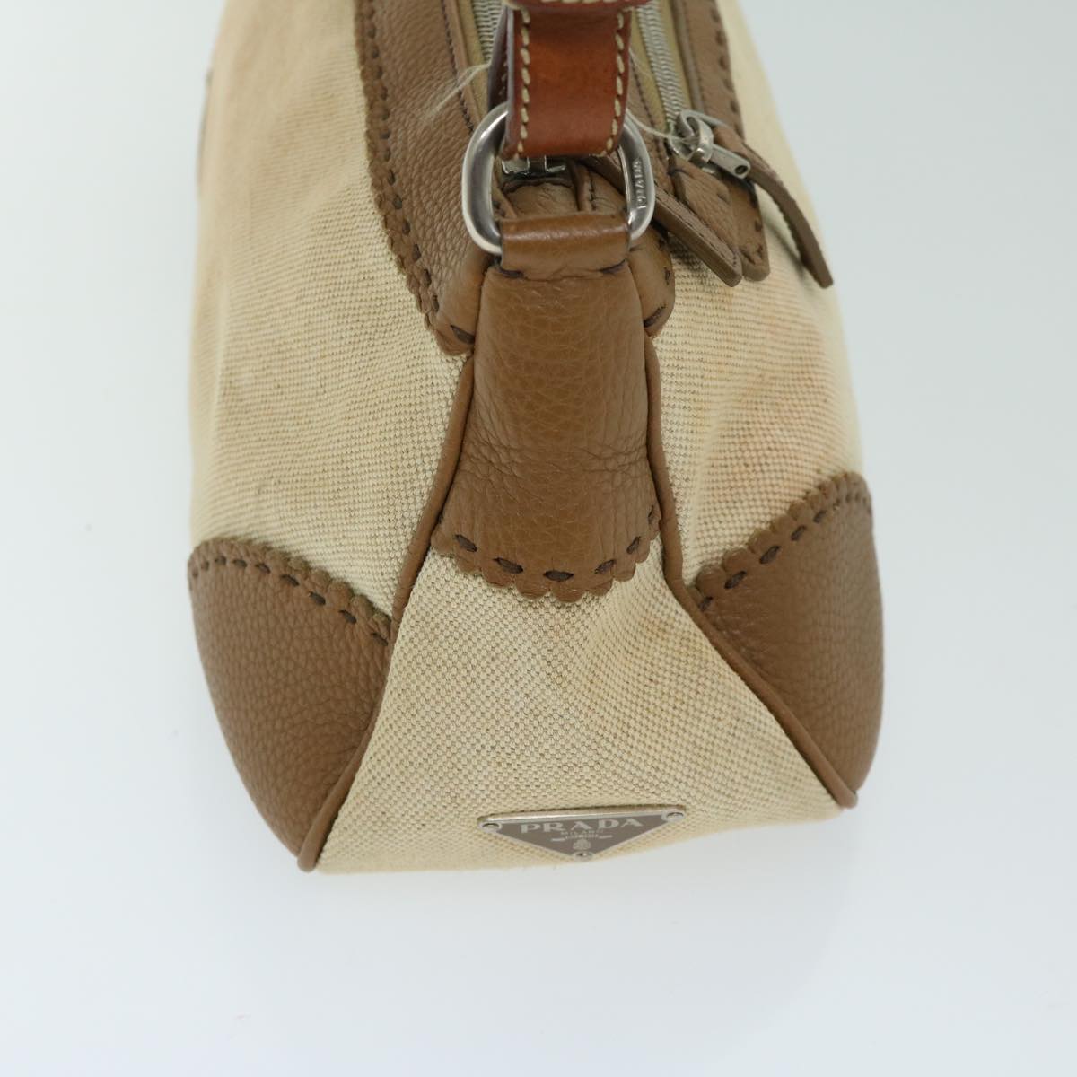 PRADA Shoulder Bag Canvas Beige Auth 68089