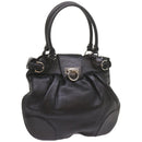 Salvatore Ferragamo Gancini Hand Bag Leather Black Auth 68138-1