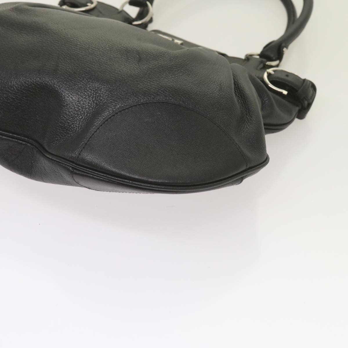 Salvatore Ferragamo Gancini Hand Bag Leather Black Auth 68138