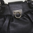 Salvatore Ferragamo Gancini Hand Bag Leather Black Auth 68138-18