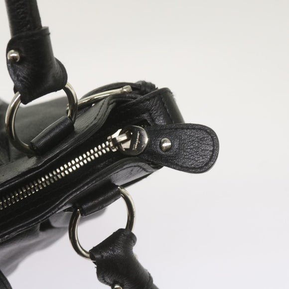 Salvatore Ferragamo Gancini Hand Bag Leather Black Auth 68138