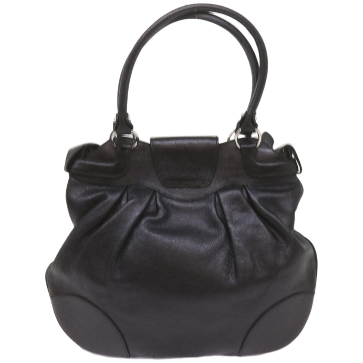 Salvatore Ferragamo Gancini Hand Bag Leather Black Auth 68138 - 0