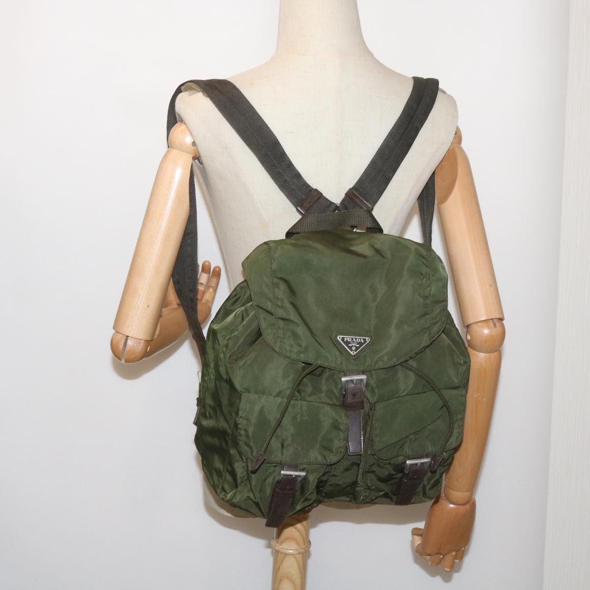 PRADA Backpack Nylon Khaki Auth 68153