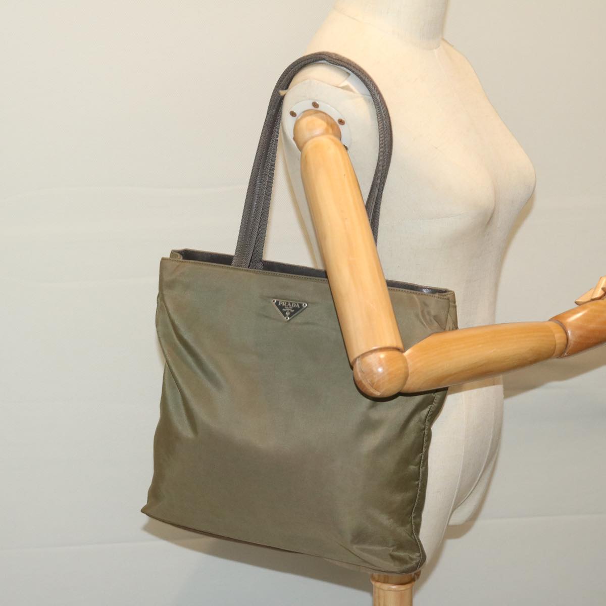 PRADA Tote Bag Nylon Khaki Auth 68166