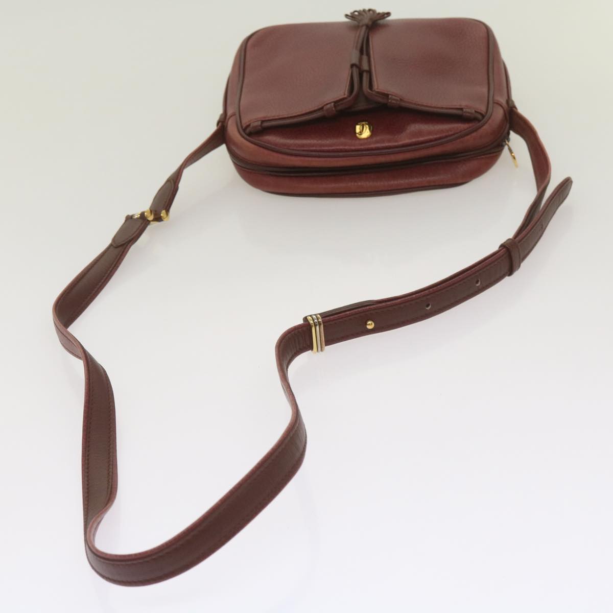 CARTIER Shoulder Bag Leather Wine Red Auth 68174