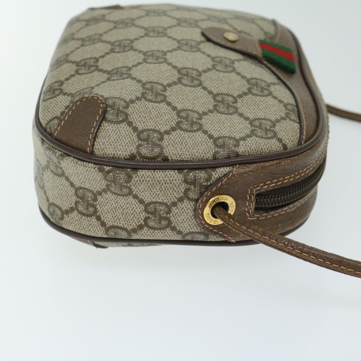 GUCCI GG Canvas Web Sherry Line Shoulder Bag PVC Beige Green Red Auth 68186