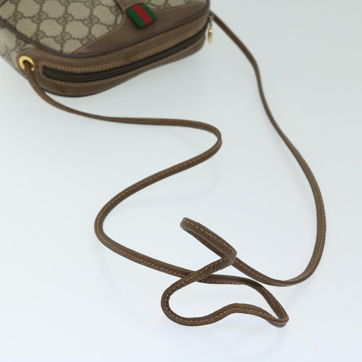 GUCCI GG Canvas Web Sherry Line Shoulder Bag PVC Beige Green Red Auth 68186