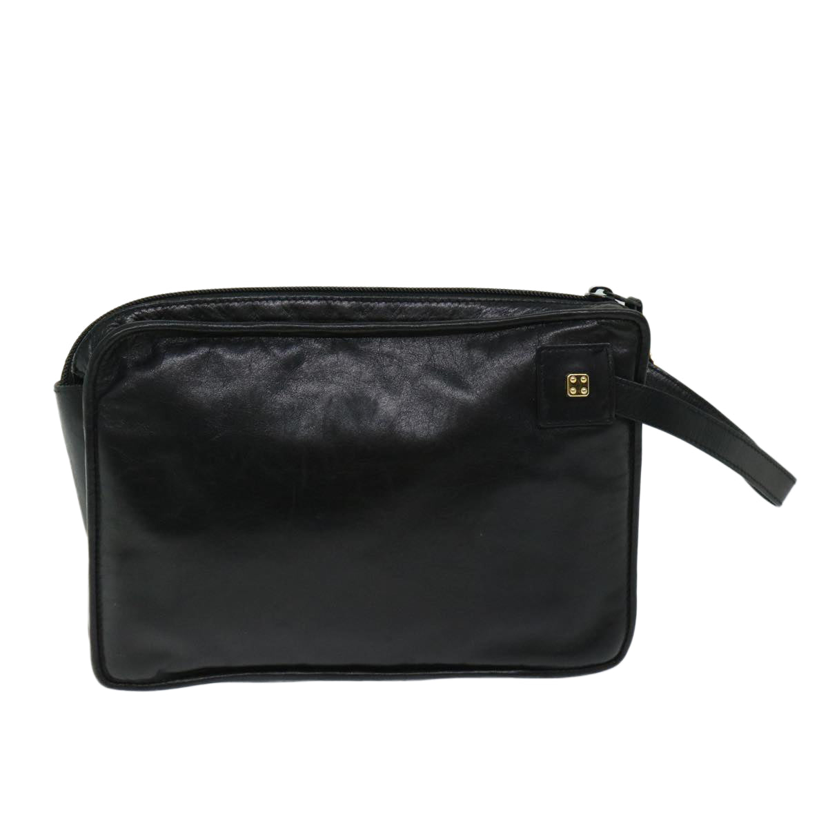LOEWE anagram Clutch Bag Leather Black Auth 68189 - 0