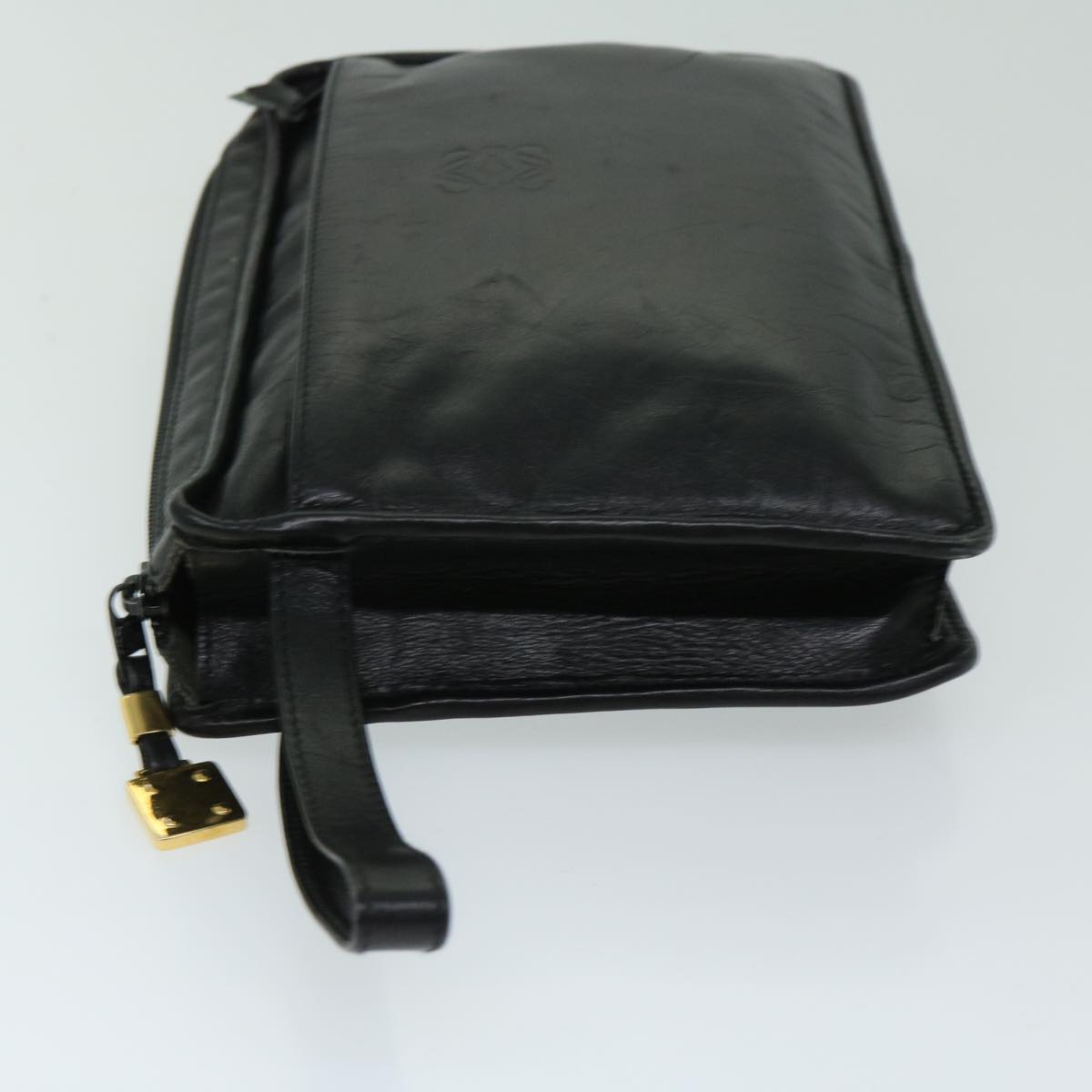 LOEWE anagram Clutch Bag Leather Black Auth 68189