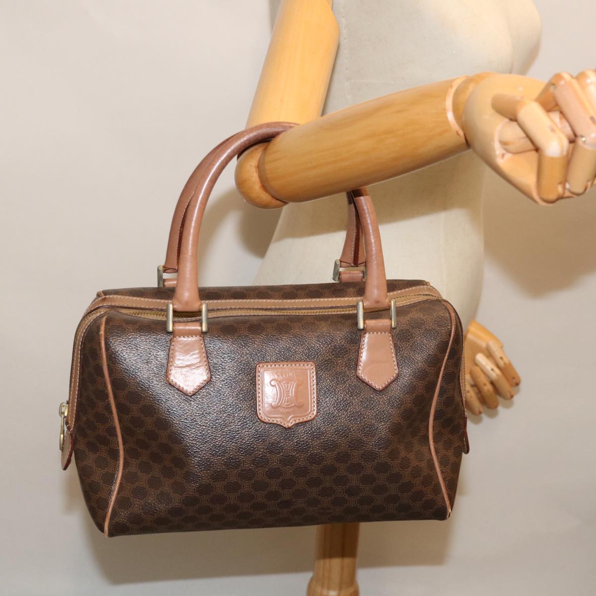 CELINE Macadam Canvas Hand Bag PVC Brown Auth 68190