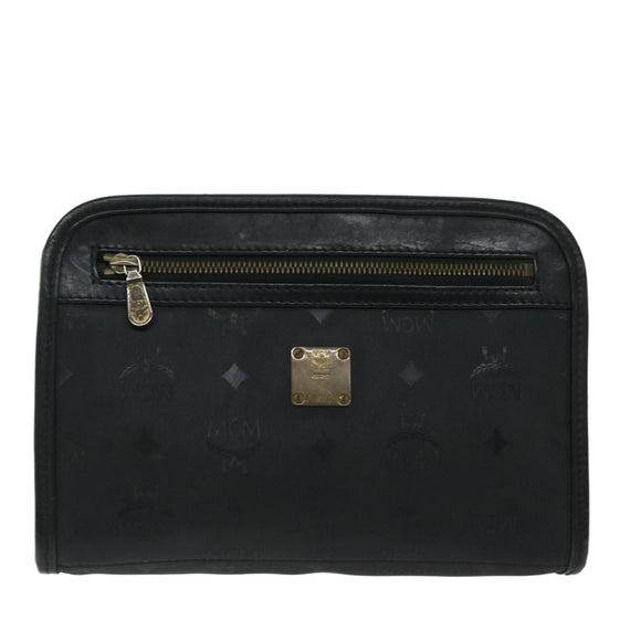 MCM Vicetos Logogram Clutch Bag PVC Black Auth 68192