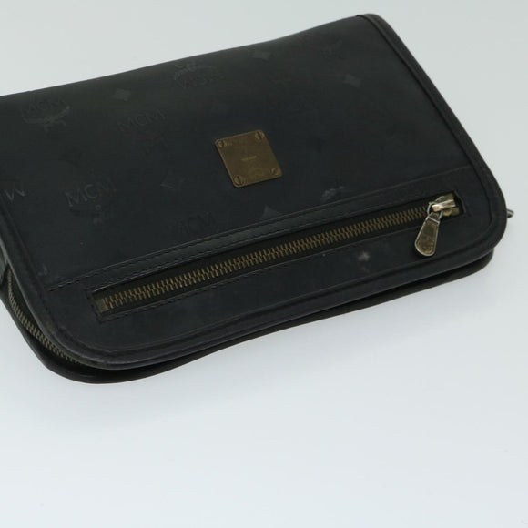 MCM Vicetos Logogram Clutch Bag PVC Black Auth 68192