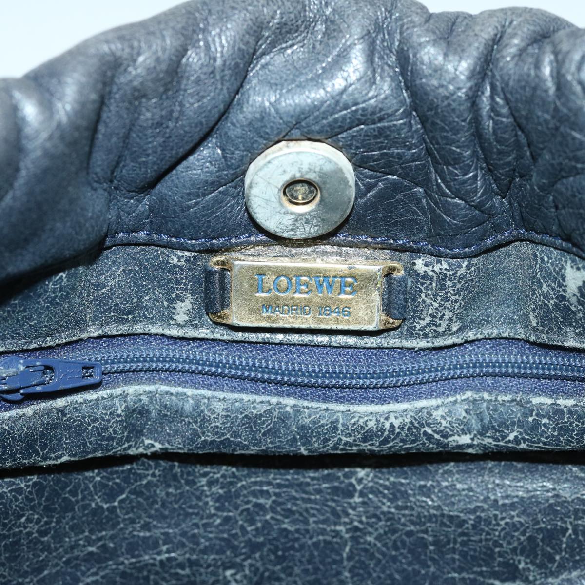 LOEWE anagram Shoulder Bag Leather Navy Auth 68193