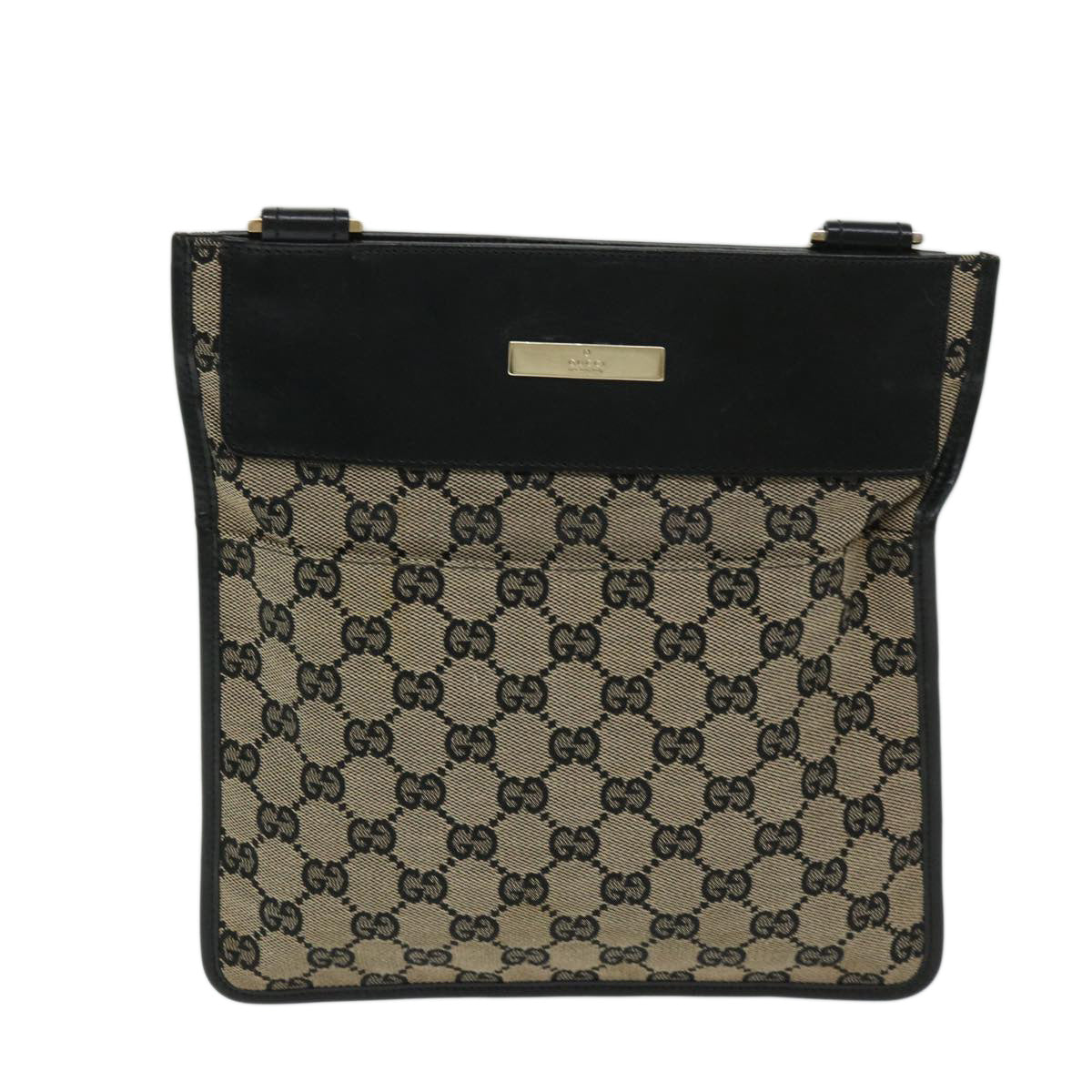 GUCCI GG Canvas Shoulder Bag Suede Beige Black Auth 68196 - 0