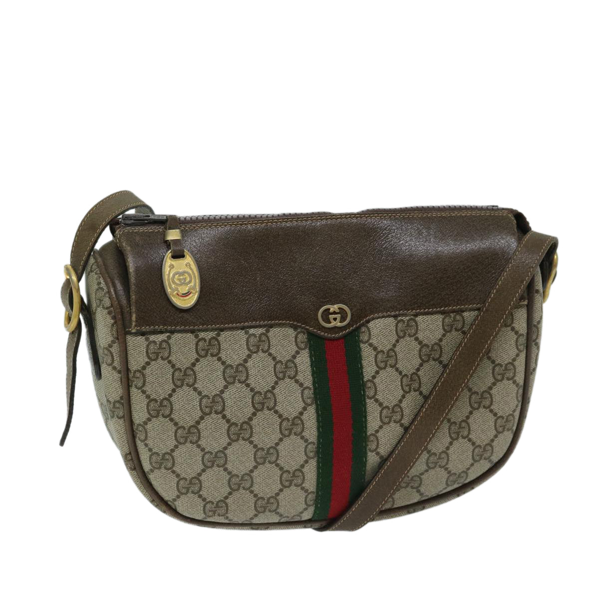 GUCCI GG Supreme Web Sherry Line Shoulder Bag PVC Beige 67 01 4001 Auth 68202