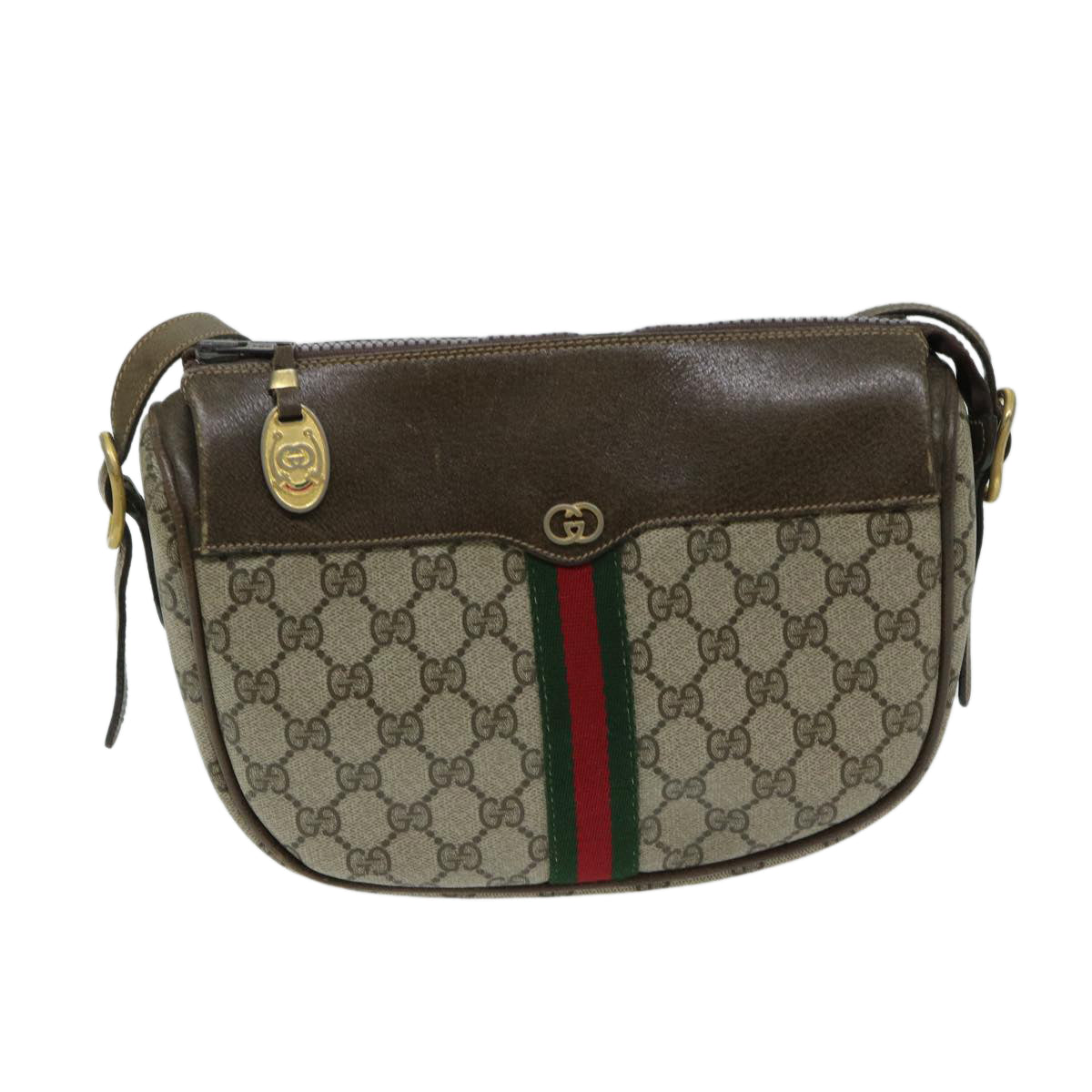 GUCCI GG Supreme Web Sherry Line Shoulder Bag PVC Beige 67 01 4001 Auth 68202