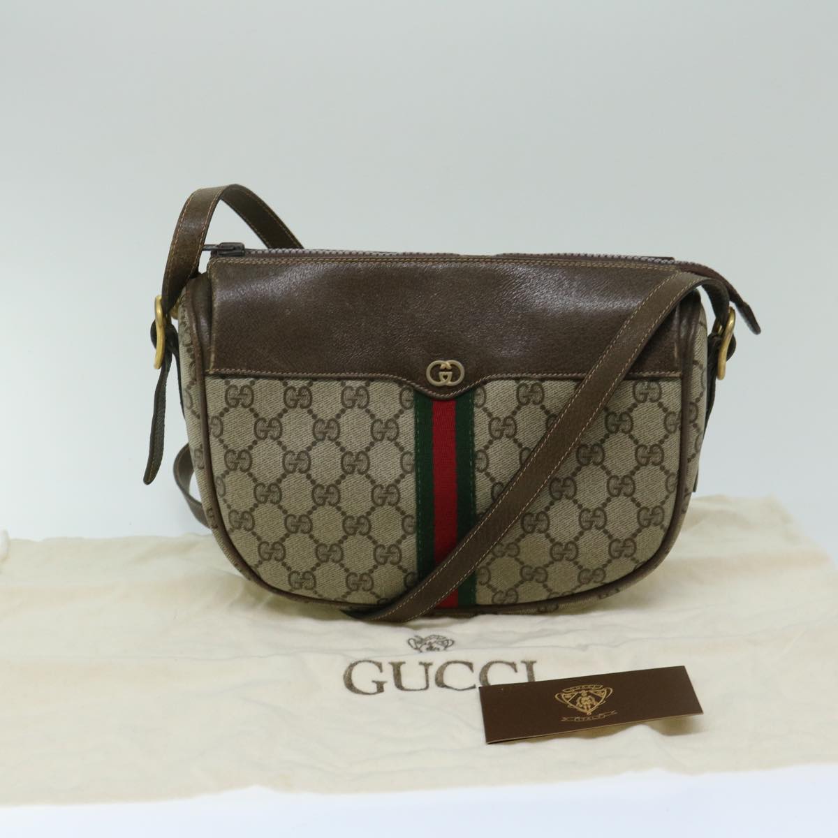 GUCCI GG Supreme Web Sherry Line Shoulder Bag PVC Beige 67 01 4001 Auth 68202