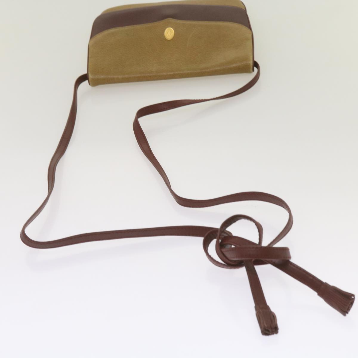 CARTIER Shoulder Bag Leather Beige Red Auth 68205