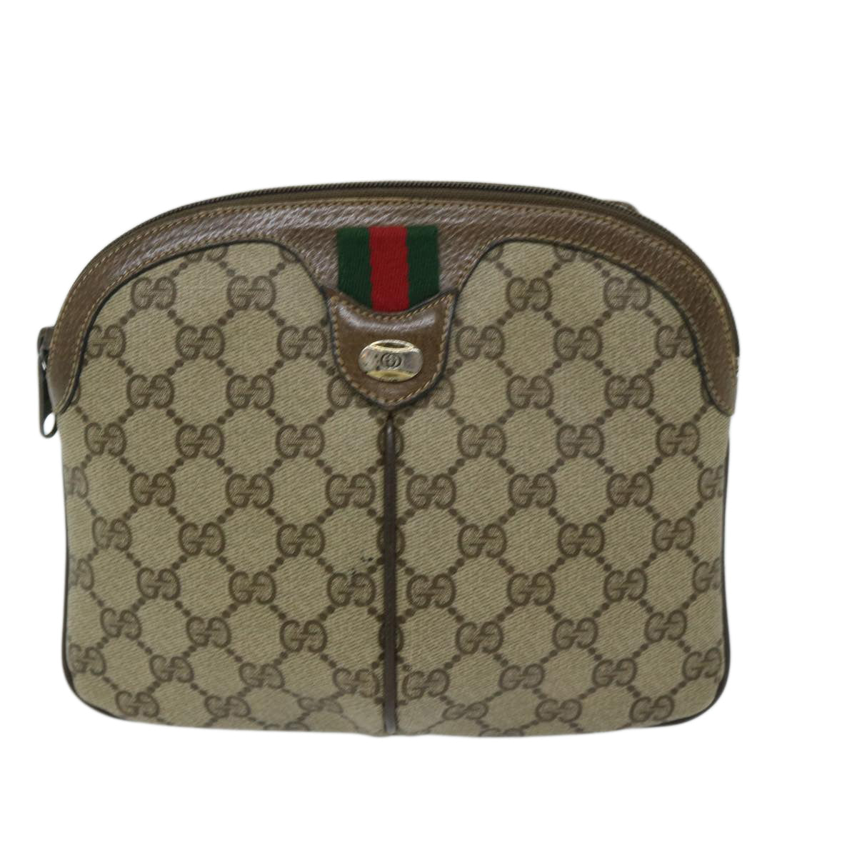 GUCCI GG Supreme Web Sherry Line Shoulder Bag PVC Beige 904 02 047 Auth 68207