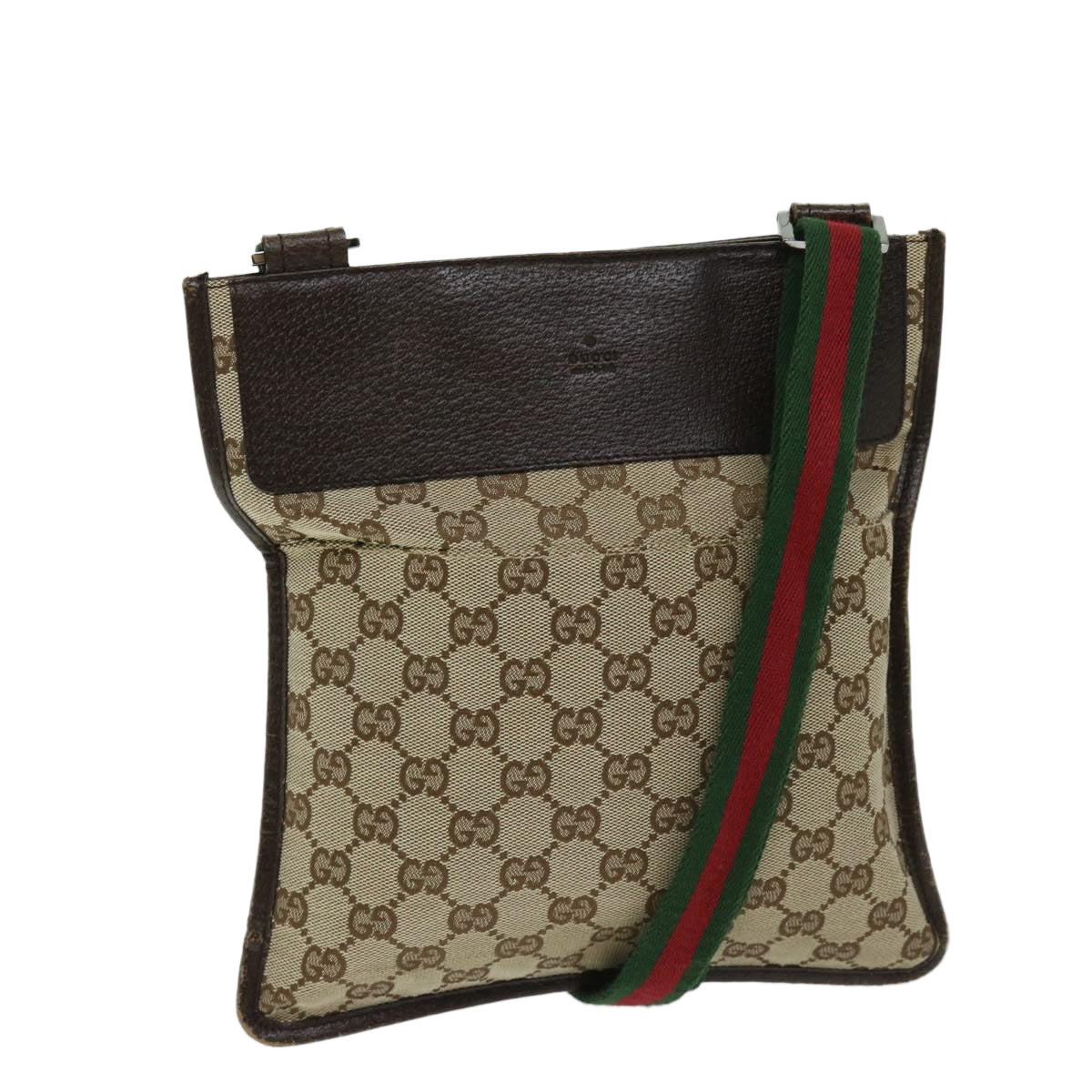 GUCCI GG Canvas Web Sherry Line Shoulder Bag Beige Green Red 27639 Auth 68211