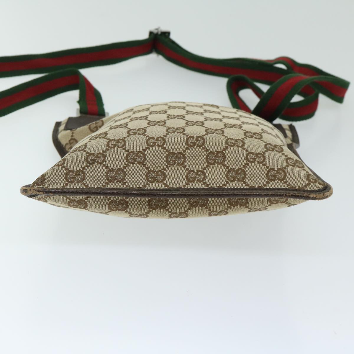 GUCCI GG Canvas Web Sherry Line Shoulder Bag Beige Green Red 27639 Auth 68211