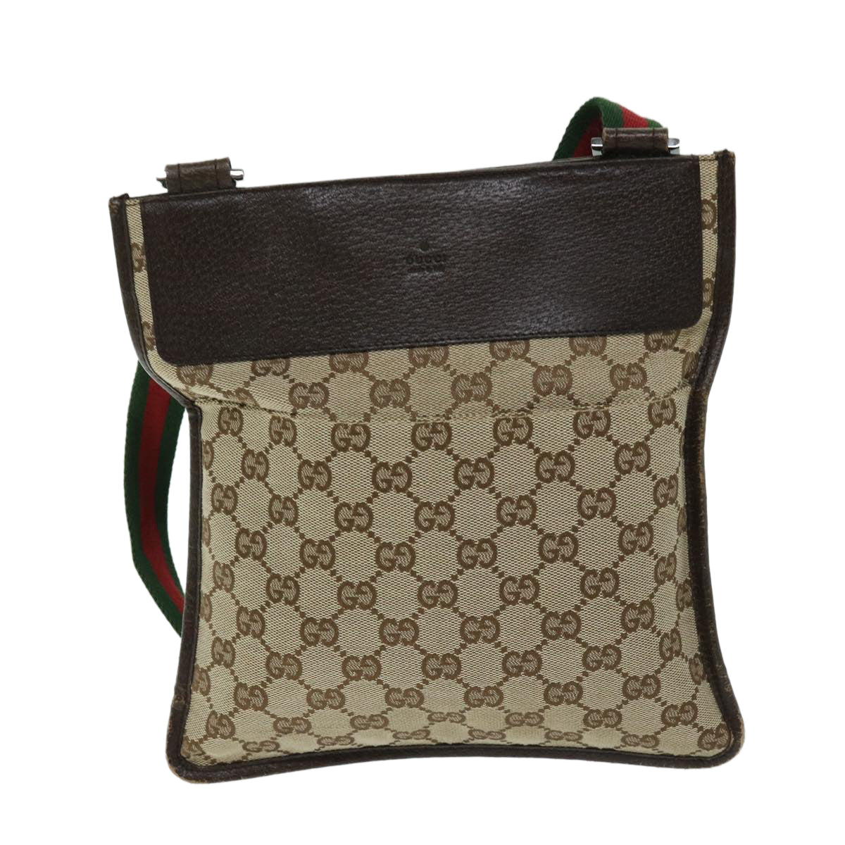 GUCCI GG Canvas Web Sherry Line Shoulder Bag Beige Green Red 27639 Auth 68211 - 0