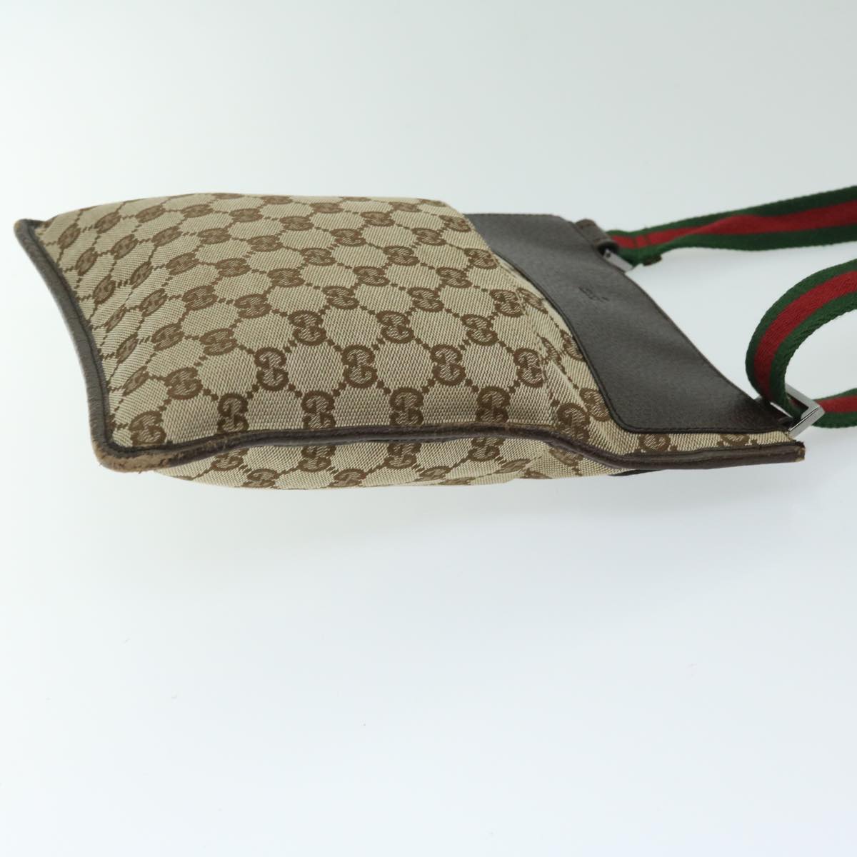 GUCCI GG Canvas Web Sherry Line Shoulder Bag Beige Green Red 27639 Auth 68211