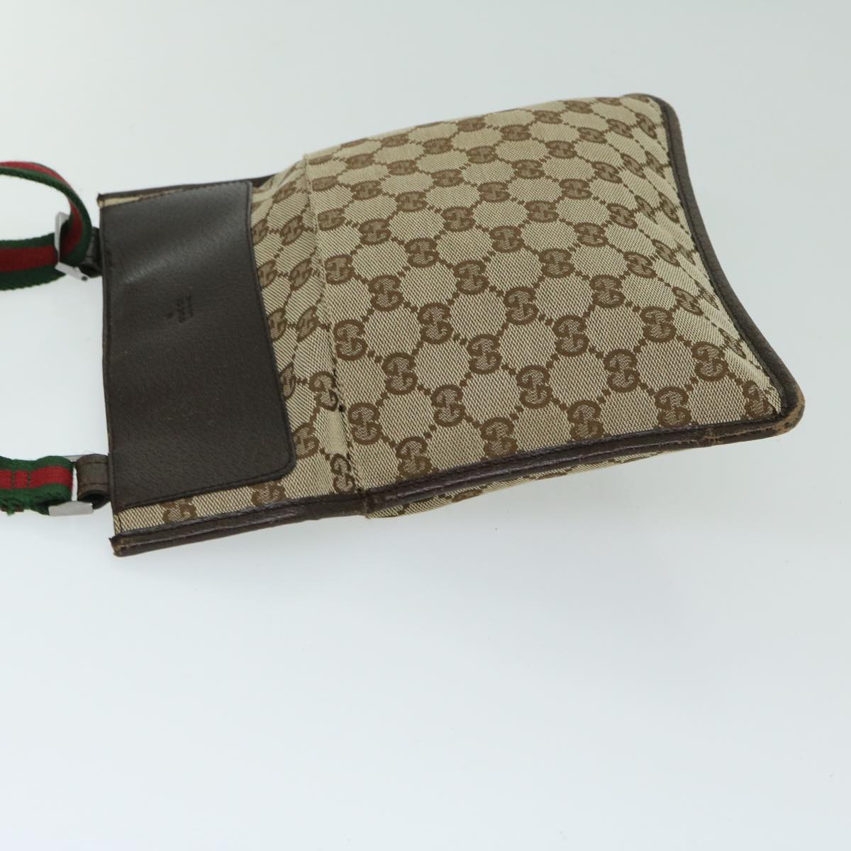 GUCCI GG Canvas Web Sherry Line Shoulder Bag Beige Green Red 27639 Auth 68211