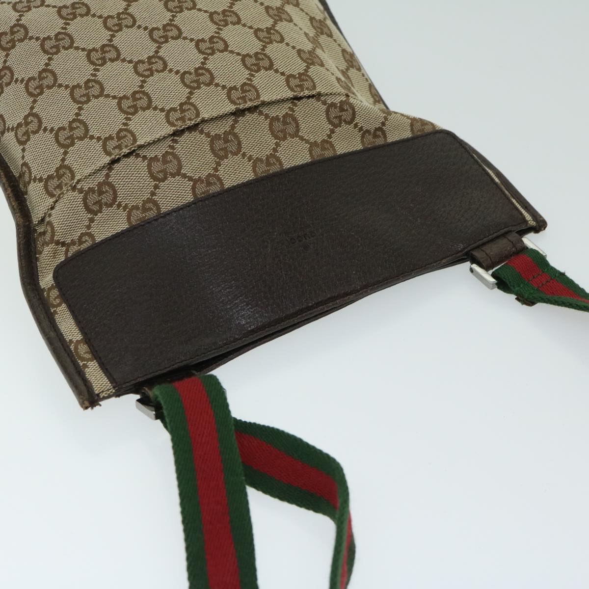 GUCCI GG Canvas Web Sherry Line Shoulder Bag Beige Green Red 27639 Auth 68211